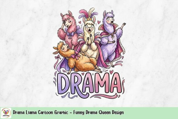 Drama Llama Cartoon Graphic: A Funny Drama Queen Design for Creative Projects